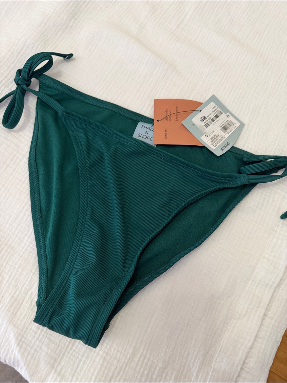 Shade & Shore Dark Teal Ribbed Tie-Side Bikini Bottom